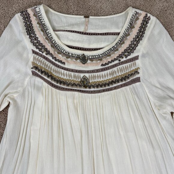 Free People Dress Women L Ivory Embroidered Beaded Wedding Bohemian Festival - Picture 4 of 13